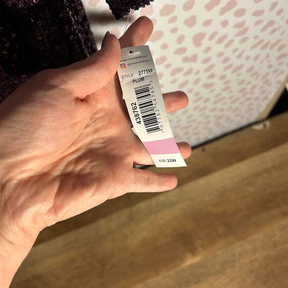 R&M Richard Short Plum Purple Sequin Mini Dress with Bell Batwing Sleeves 22W 22 - Picture 8 of 13